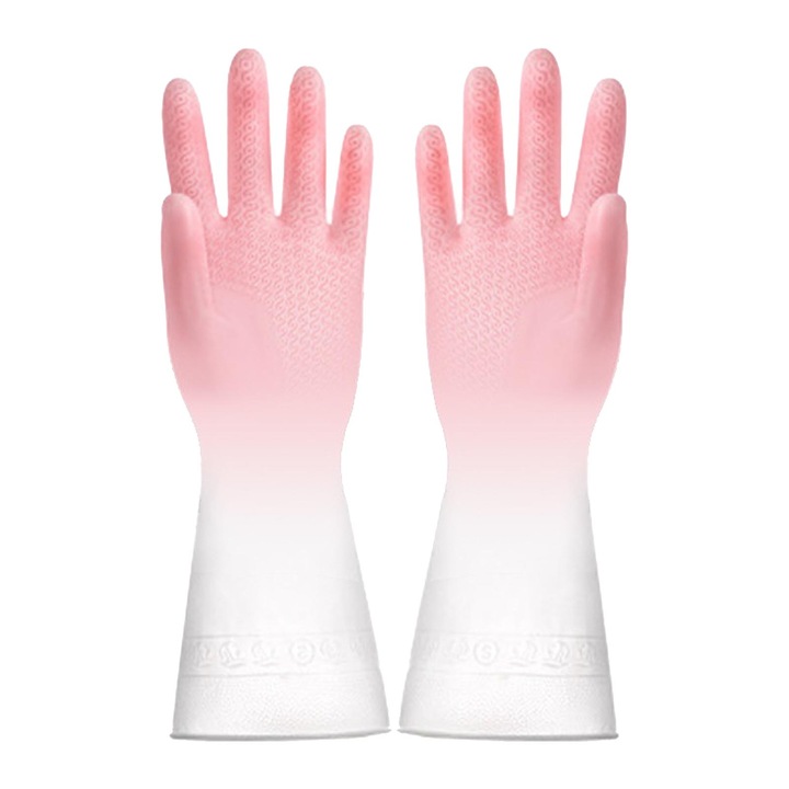 Rózsaszín, újrahasználható, állítható, többfunkciós, vízálló konyhai kesztyűk, szett