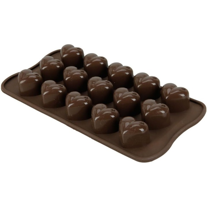 Szilikon tepsi csokoládéhoz, szív alakú, újrafelhasználható, tapadásmentes, barna