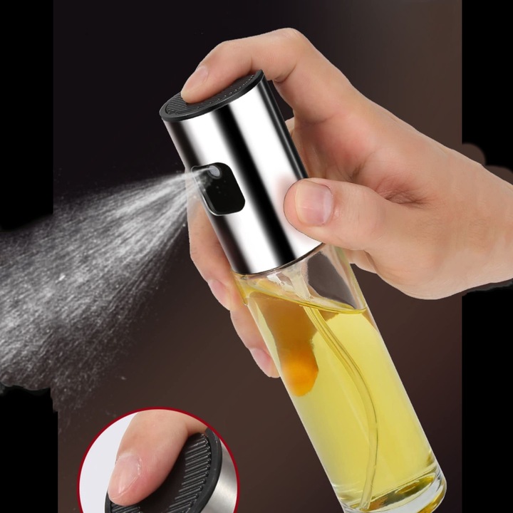 Set 2buc. spray pentru ulei, 100ml, sticla, argintie+transparent, 18x4cm