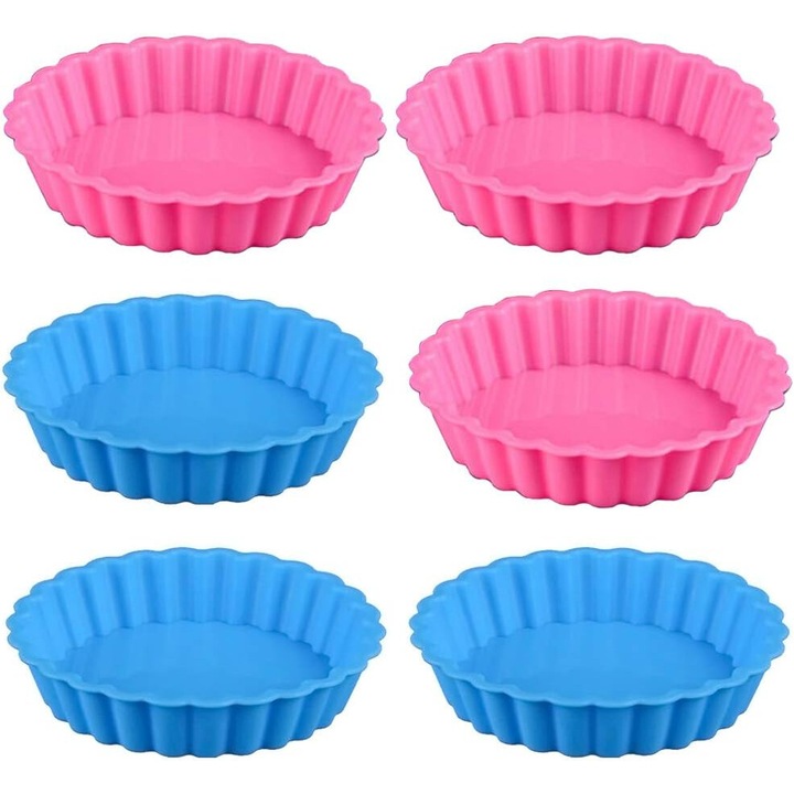 Set 6 tavi pentru quiche, Enforose, silicon, roz/albastru