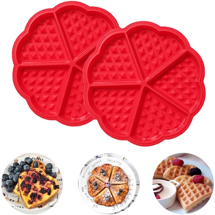 Set 2 forme de copt din silicon in forma de inima, Cozevdnt, 5 cavitati, rezistent la temperaturi extreme, usor de curatat