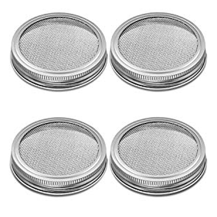 Комплект от 4 големи капака от неръждаема стомана за органично покълване на семена, 70 мм, подходящи за буркани с широко гърло