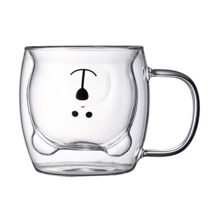 Cana din sticla cu maner, AMRINUGL, verde si roz, 8.5x9cm, set 1 buc.