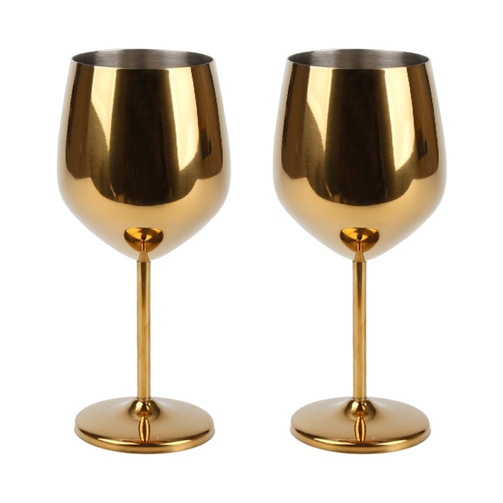 2 db 18 oz-os rozsdamentes acél borospohár készlet, modern dizájn, arany, kültéri használatra