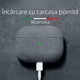 Husa de protectie Alcantara pentru AirPods Pro/Pro2, incarcare wireless, cu carabina, gri
