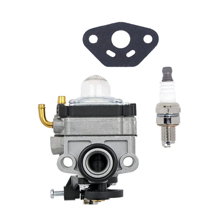 Set carburator cu garnitura si bujie pentru masini de gradinarit Dolmar si Makita, gri