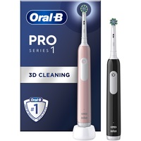 Set 2x Periuta de dinti electrica Oral-B Pro 1, Curatare 3D, 1 program, 1 capat de periaj, Negru/Roz