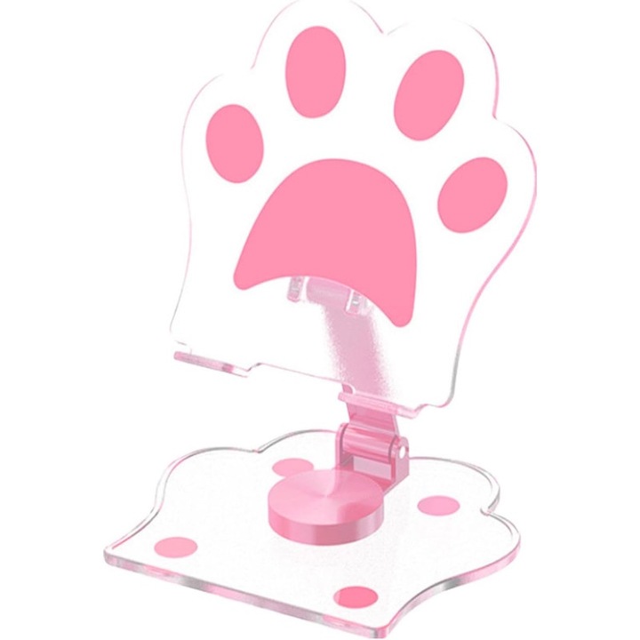 Telefon/táblagép tartó, macskamancsos kivitel, 360-ban forgatható, állítható, rózsaszín, univerzális