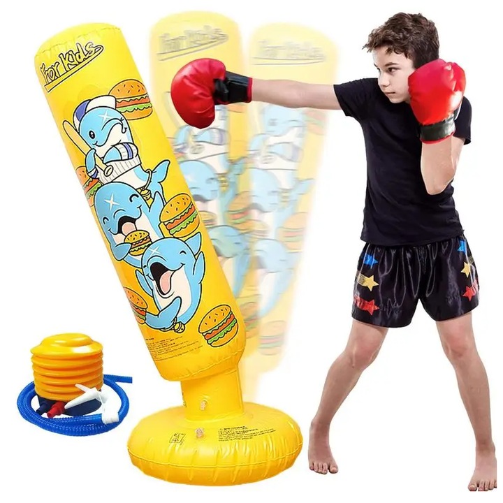 Felfújható boxzsák, Doctor Dolphin, ajándék pumpával, sárga