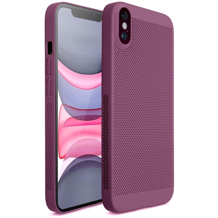 Калъф за телефон Moozy за iPhone X, iPhone XS, Лилав, с перфорирана шарка