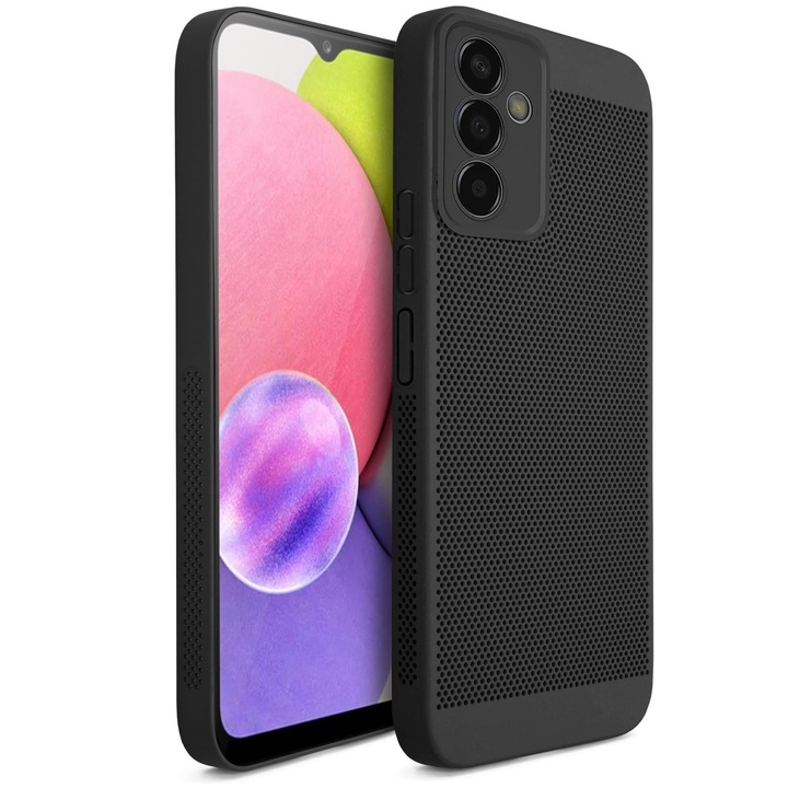 Moozy telefontok Samsung Galaxy A14-hez, fekete, perforált mintával a szellőzés érdekében
