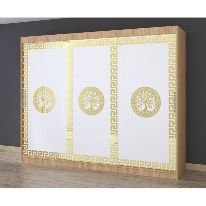 Dulap Dormitor Claudia Sonoma Fara Oglinda 250 x 200 cm x 61 cm cu usi Glisante Albe