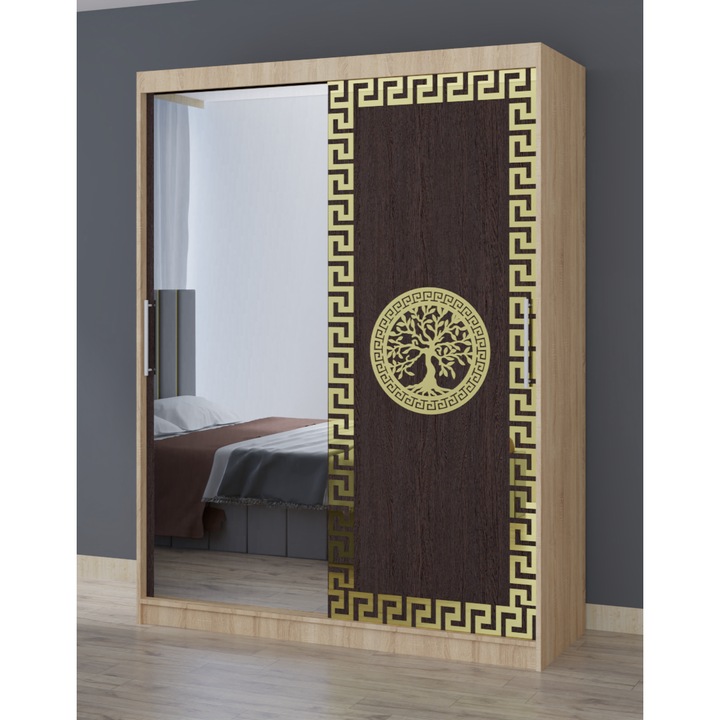 Dulap Dormitor Claudia Sonoma cu oglinda 150 x 200 cm x 61 cm cu usi Glisante Wenge