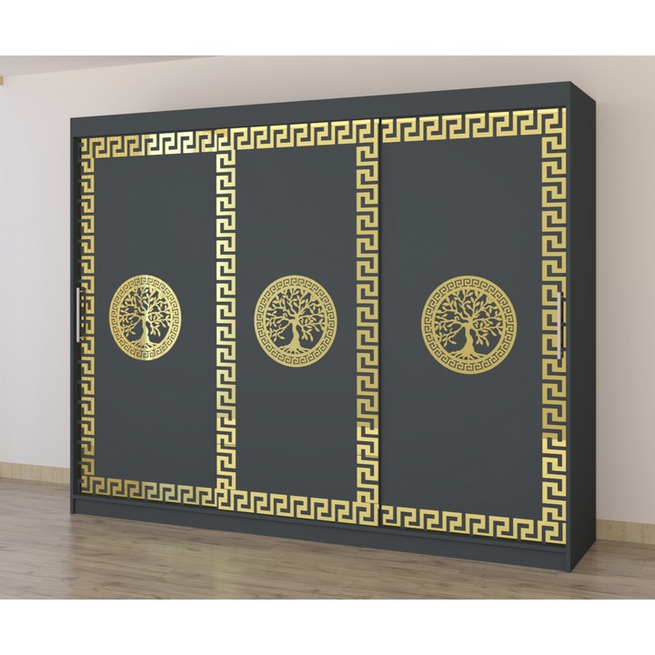 Dulap Dormitor Claudia Gri Fara Oglinda 250 x 200 cm x 61 cm cu usi Glisante Gri