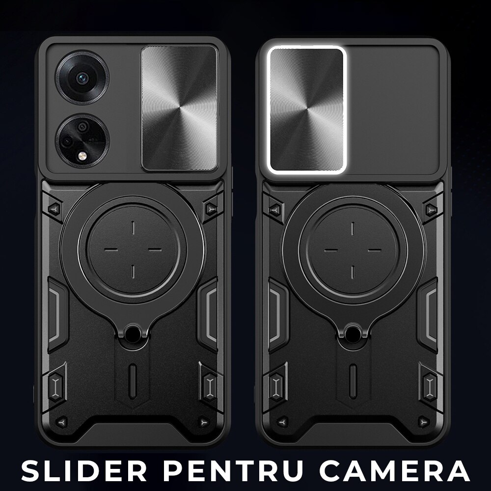 Husa pentru Motorola Edge 40 Neo, CamGuard Pro Kickstand, Slider Camera, Antisoc, Protectie Superioara, Negru