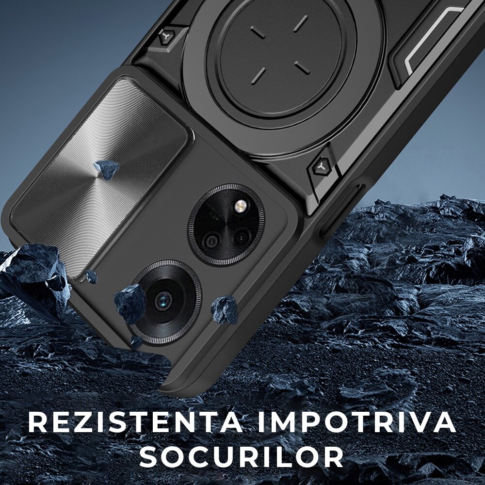 Husa pentru Motorola Edge 40 Neo, CamGuard Pro Kickstand, Slider Camera, Antisoc, Protectie Superioara, Negru