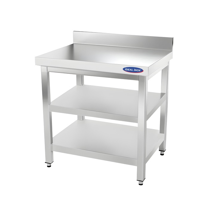 Masa de lucru inox cu 2 polite si rebord Ideal Inox 1000x600x850