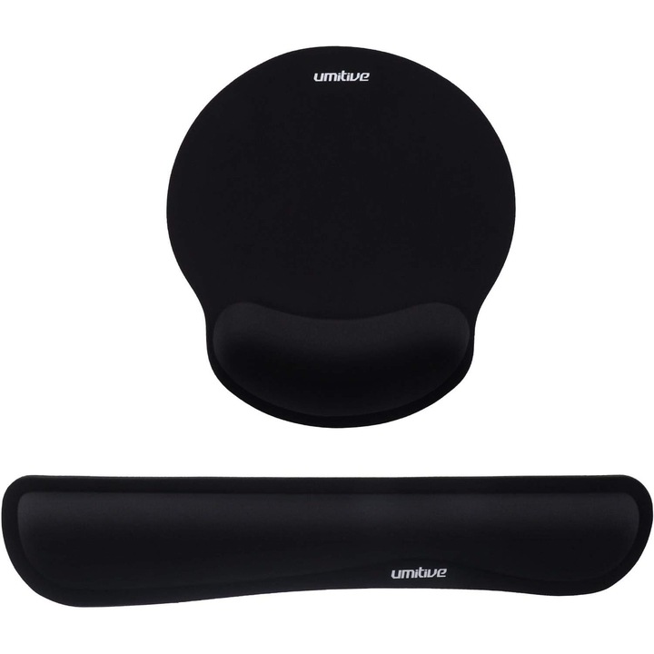 Set suport ergonomic din spuma cu memorie pentru tastatura si mousepad, Fokelyi, negru, 0.79 inch grosime