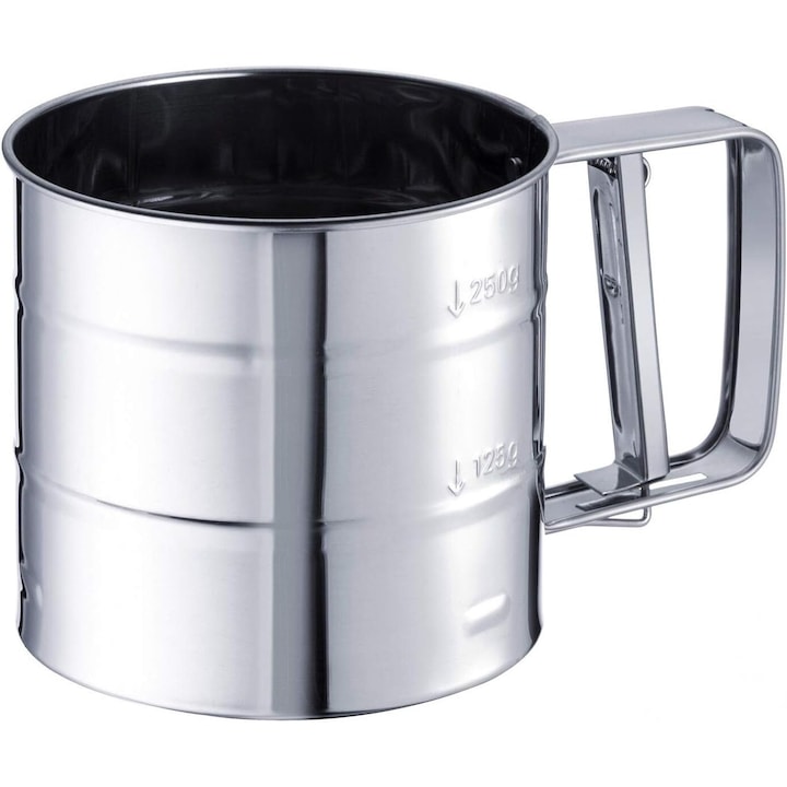 Sita pentru faina si zahar pudra, inox, argintie, cu maner