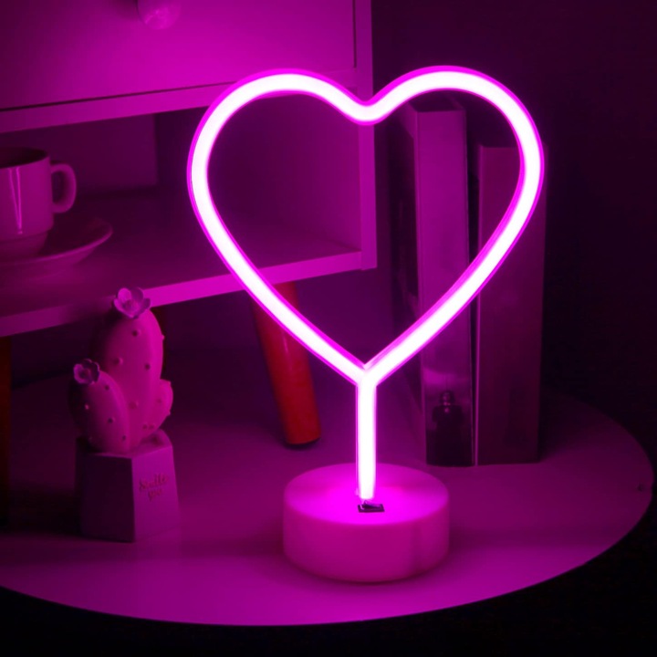 Lumina inima roz neon, material unic prietenos cu mediul LED pentru decorarea peretelui de birou cu stralucire moale, lumina neon alimentata cu baterii pentru decorarea dormitorului acasa (20 x 10 x 29 cm)
