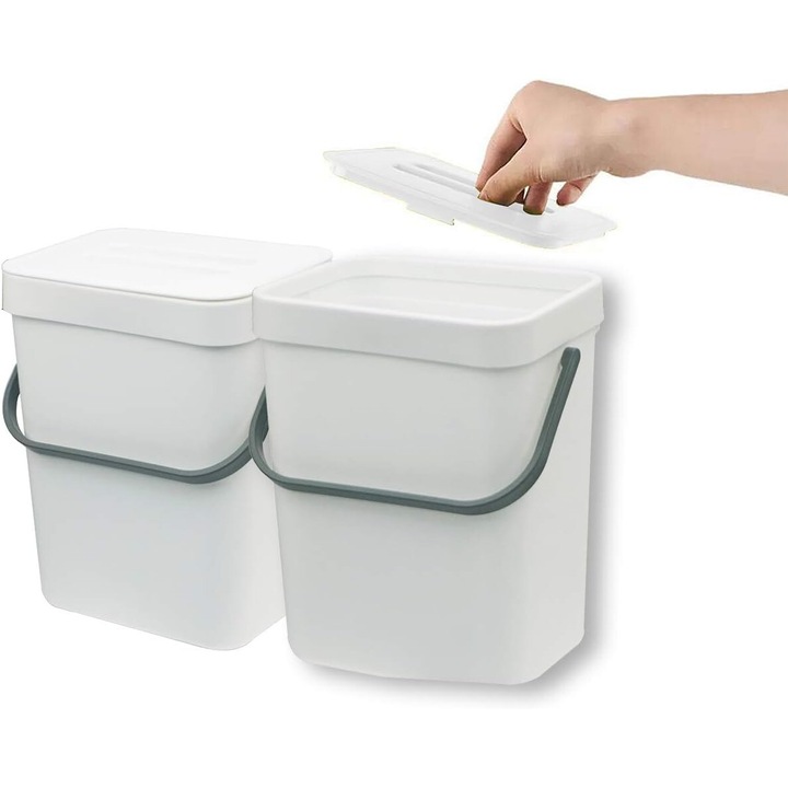 Висящо кошче за боклук, Enforose, капацитет 1,3 галона, бяло, компактен размер, технология против миризма