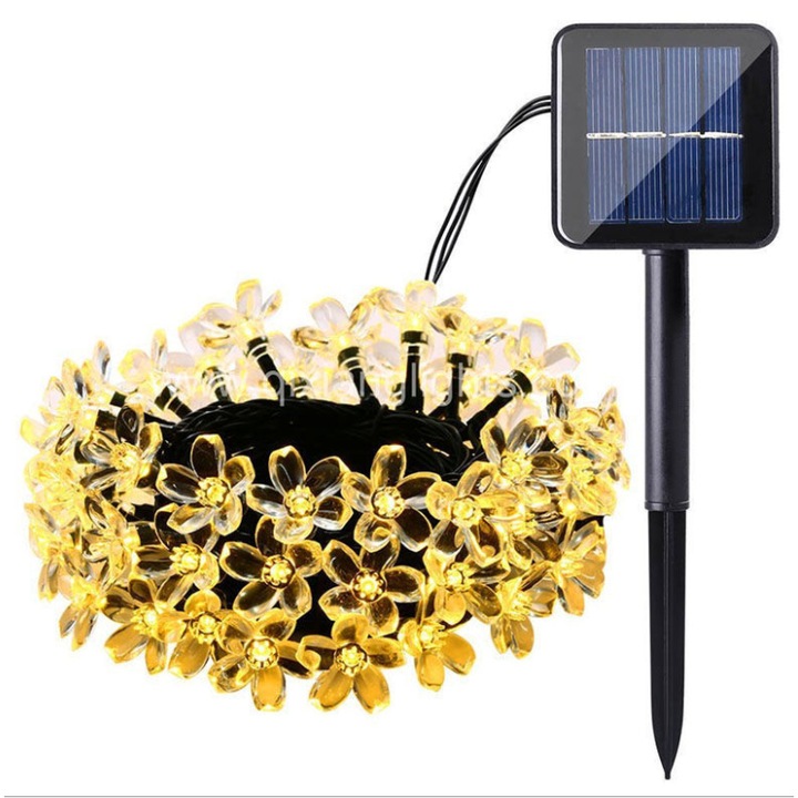 Lampa solara cu flori de cires, 50 LED-uri, rezistente la apa, 8 moduri de iluminare,