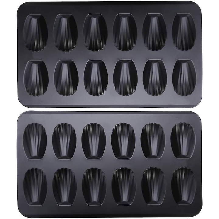 2 db-os tepsi madeleine-hez készlet, szénacél, tapadásmentes, magas hőmérsékletnek ellenálló, fekete