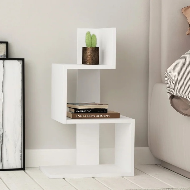 Помощна маса Mobleto, бяла, 18 mm стълб, 3 рафта, модерен дизайн, 72x42 см