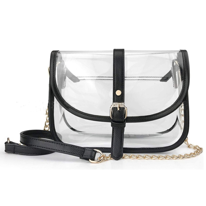 Átlátszó női táska, keresztpántos modell, stadionban tesztelt, PVC, 30x25cm