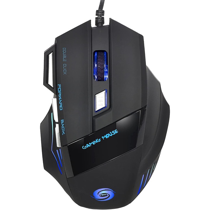Vezetékes gaming egér, 5500 DPI, 7 gomb, többszínű világítás, ergonomikus, 150 cm