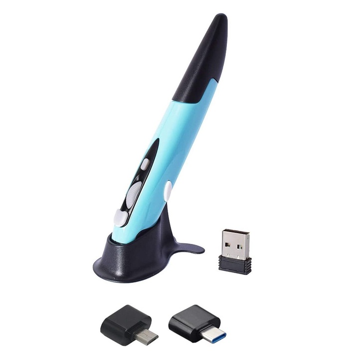 Безжична мишка тип писалка, DPI регулируема, съвместима с множество устройства, синя