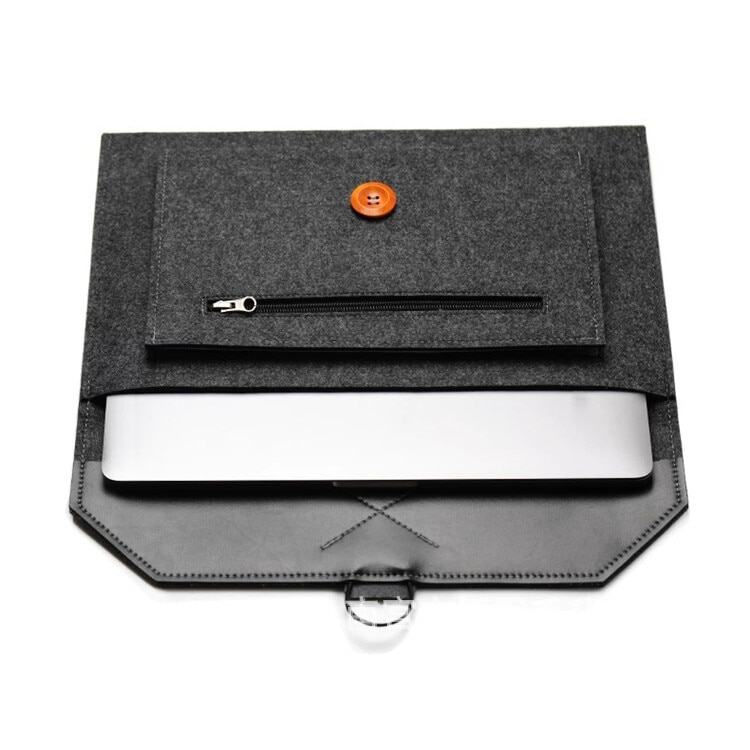 Husa Laptop, , Design Plic, Protectie Completa, Piele ecologica, Negru, 40.5x26.5cm, Set de Buzunare