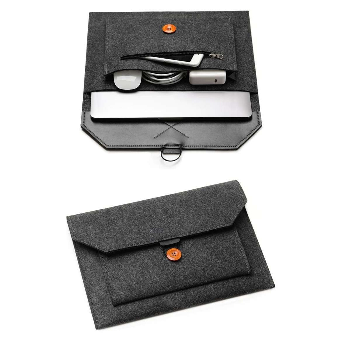 Husa Laptop, , Design Plic, Protectie Completa, Piele ecologica, Negru, 40.5x26.5cm, Set de Buzunare
