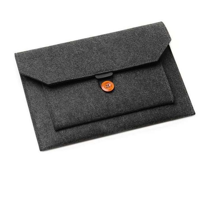 Husa Laptop, , Design Plic, Protectie Completa, Piele ecologica, Negru, 40.5x26.5cm, Set de Buzunare