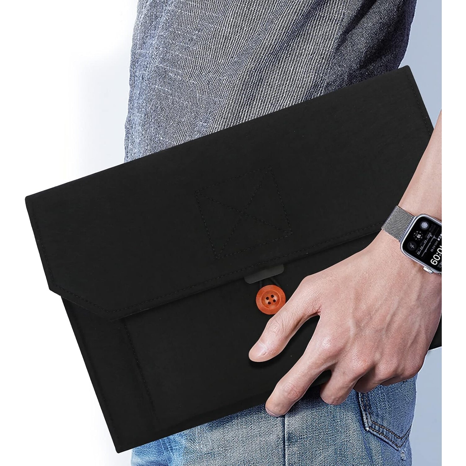 Husa Laptop, , Design Plic, Protectie Completa, Piele ecologica, Negru, 40.5x26.5cm, Set de Buzunare