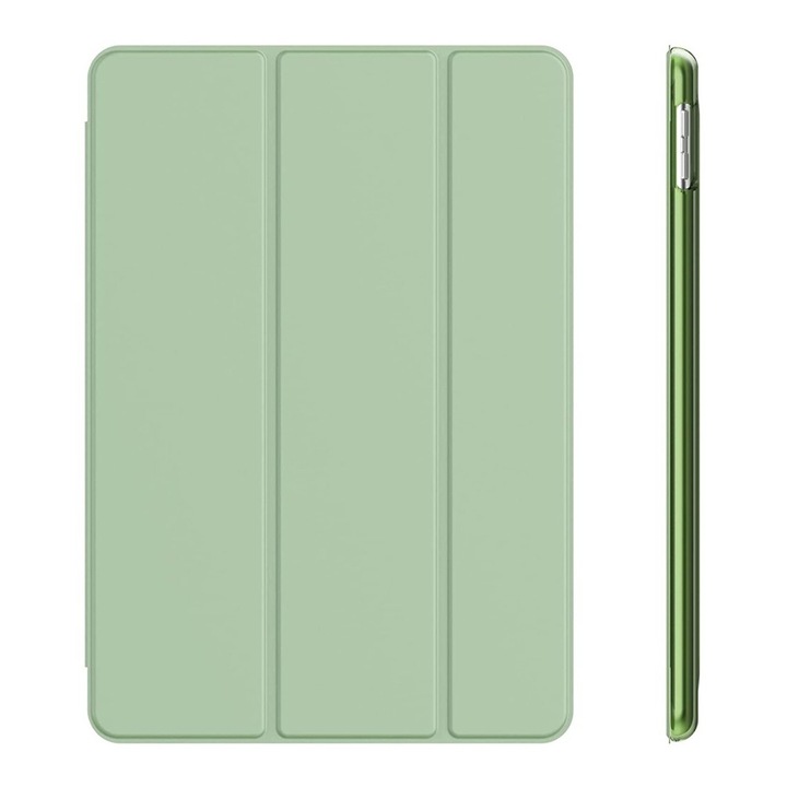 Védőburkolat Apple iPad 9./8./7. generációhoz, ökológiai bőr, háromszoros összecsukható tartó, zöld