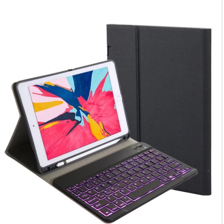 iPad 2021 (9. generáció)/2020 (8. generáció)/2019 (7. generáció) 10.2 hüvelykes, iPad Air 3 és iPad Pro 10.5 készülékekhez való tok, QWERTZ, KB02012, sötétszürke