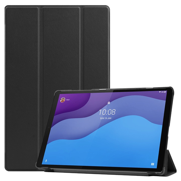 Tablet tok, Lenovo Tab M10 HD (2. generáció), fekete, 25x16x1cm, összecsukható borítóval