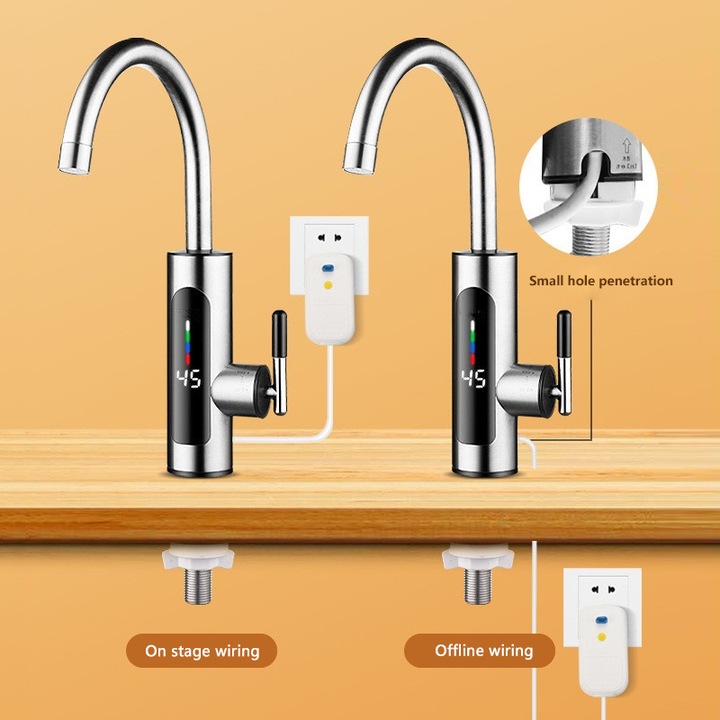 Robinet electric instant Golxmse, afisaj digital, protectie scurgeri, argintiu, 21x11x27cm