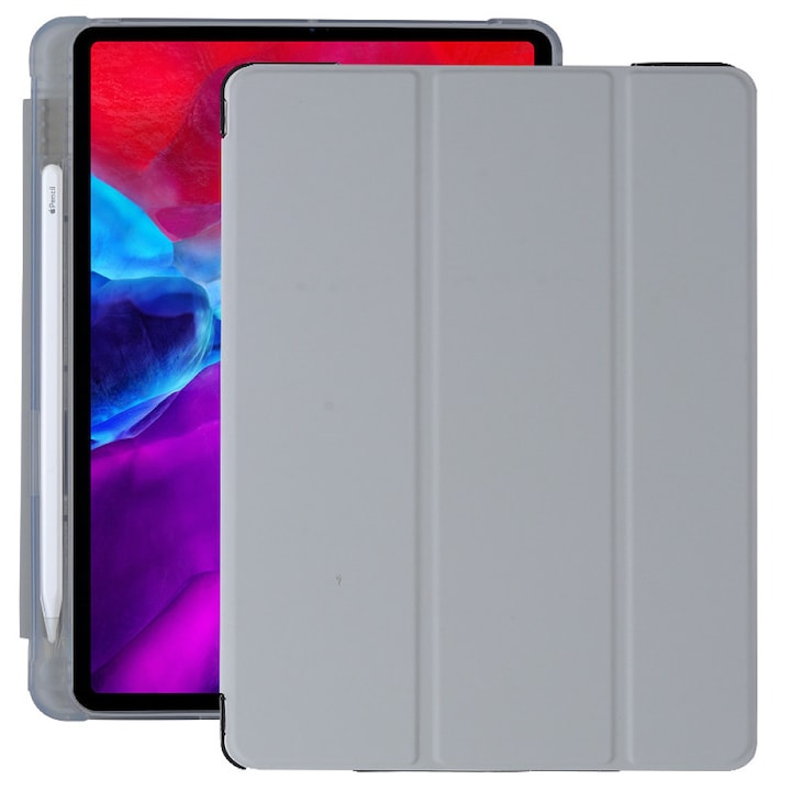 Husa protectie iPad 9/8/7 Gen 10.2 inch, suport stilou, gri, 17.5x25.5x1cm