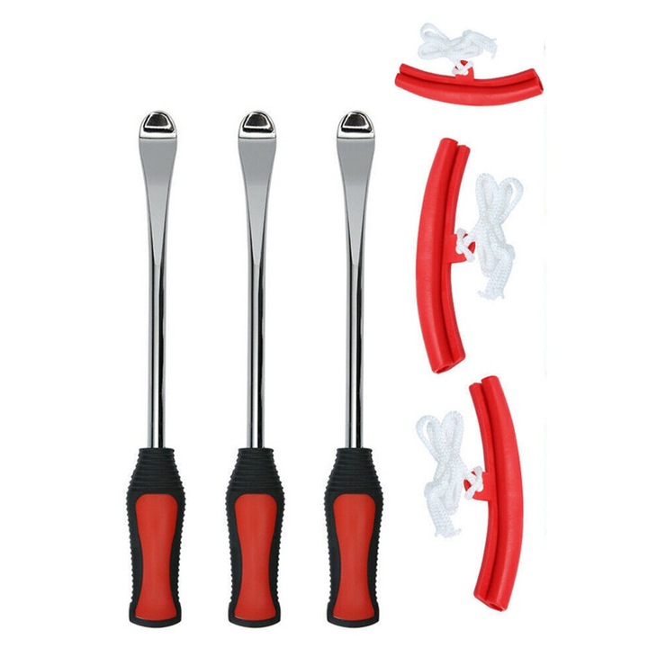 Set de 3 leviere pentru anvelope si 3 capace de protectie, metal/pp, rosu, 29.5x1cm