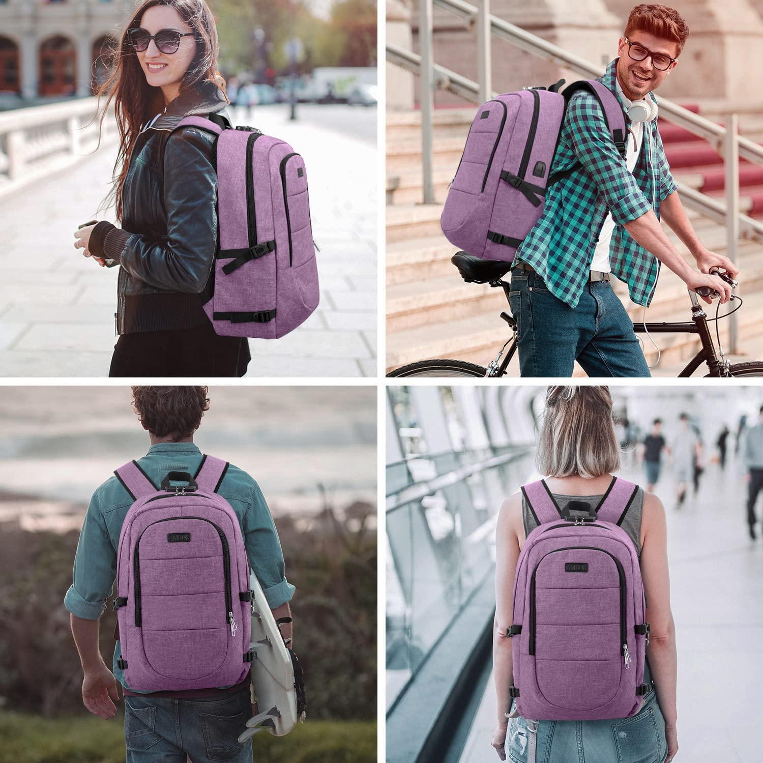 Rucsac laptop impermeabil multifunctional, violet, 49x29x14cm