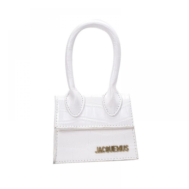 Mini női táska, longziming, monogramos mintával, fehér, 14x31x45cm