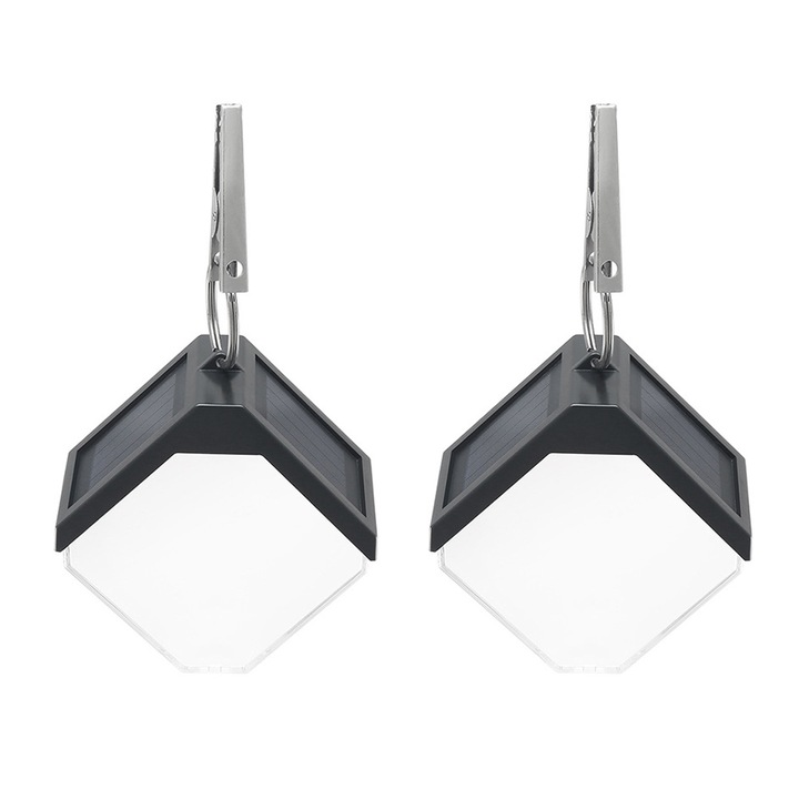 Set 2 lampi solare de exterior, lumina calda si colorata, rezistente la apa, 10x10x6cm