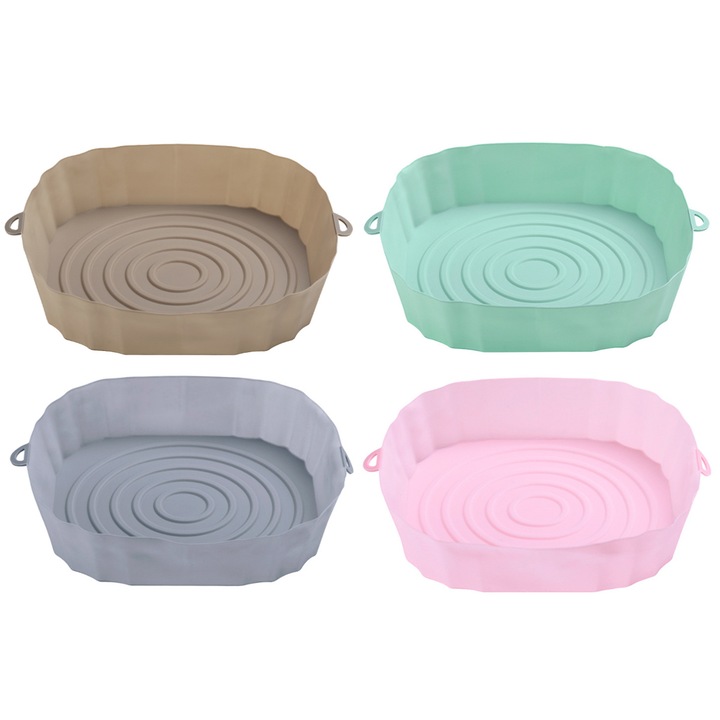 4db Tálcás szett Air Fryerhez, szilikon, többszínű, 20x20x4,5 cm