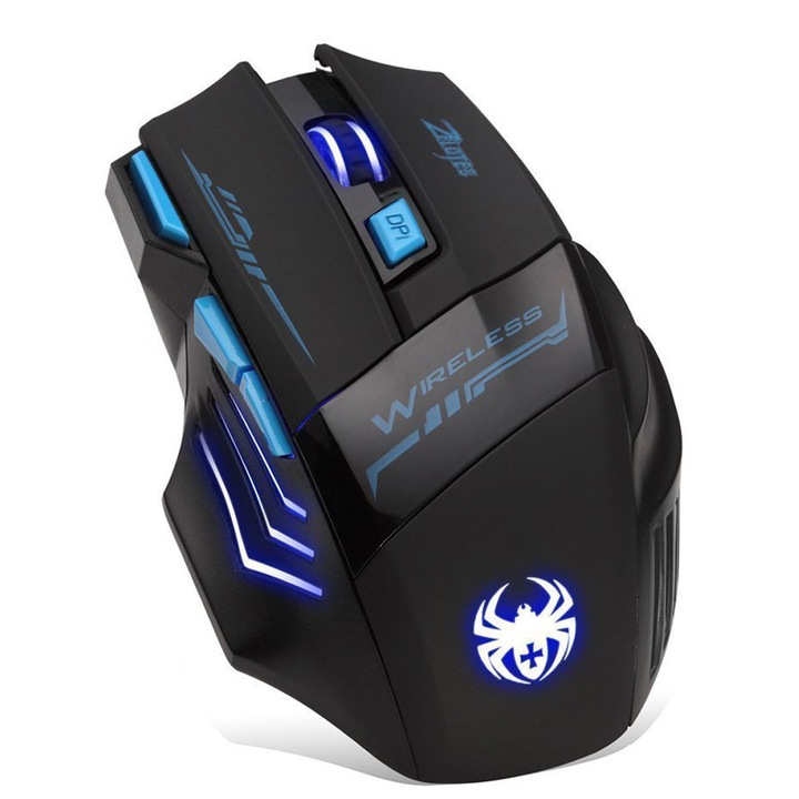OEM Ergonomikus vezeték nélküli egér, 7 gomb, 2400 DPI, fekete, 13x8,6x3,9 cm