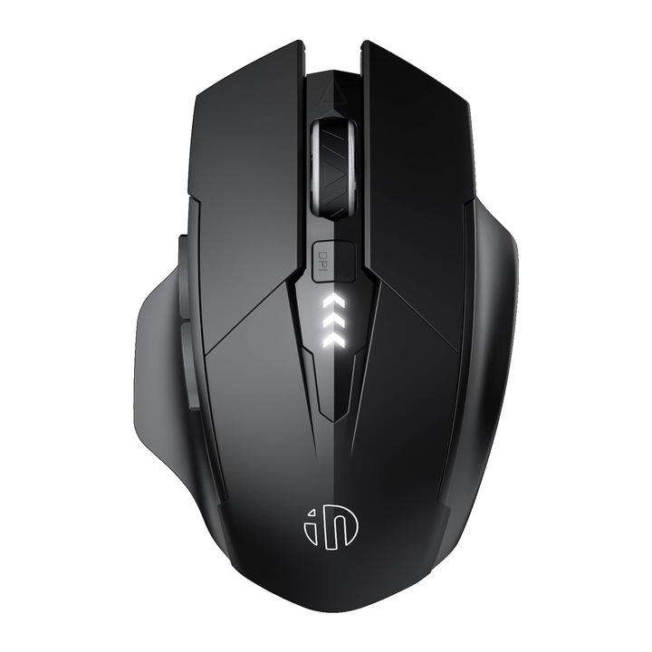 Mouse Bluetooth INFHIC, cu nivel vizibil al bateriei, mouse wireless reincarcabil pentru mai multe dispozitive (Tri-Mode: BT 5.0/4.0+2.4Ghz) cu silentios, DPI 1600, negru