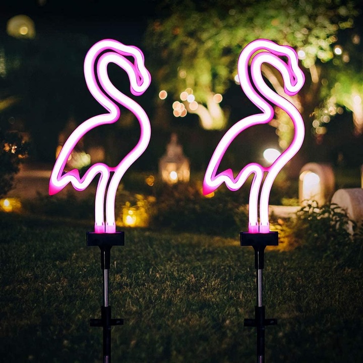 Lampa solara gradina flamingo neon impermeabila IP55 multicolor