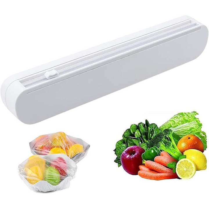 Dispenser de folie de plastic, Longziming, alb, pentru folie de plastic, folie de aluminiu sau hartie de pergament