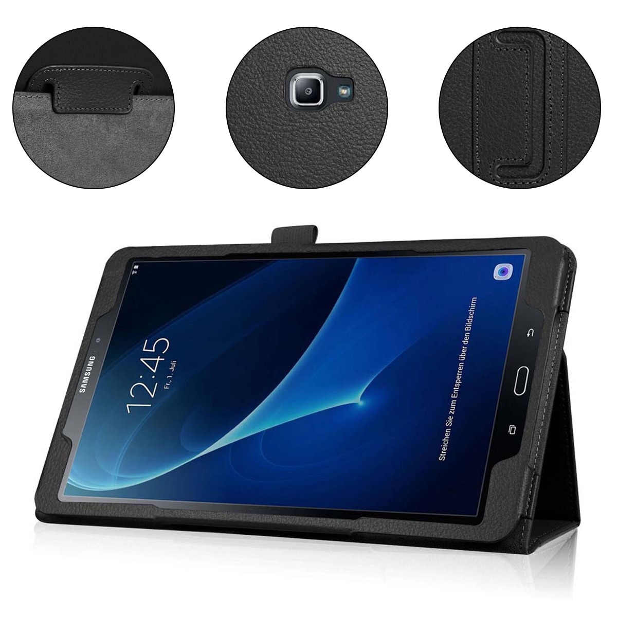 Husa flip cu stand pentru Samsung Galaxy Tab A 10.1 (2016), PU piele, inchidere magnetica, negru